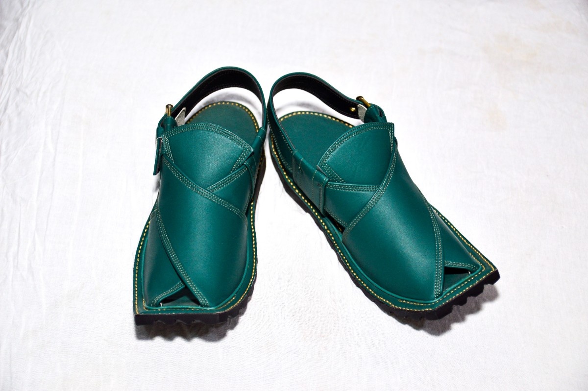 T Shape Heavy Duty Peshawri Chappal  - Forest Green Color
